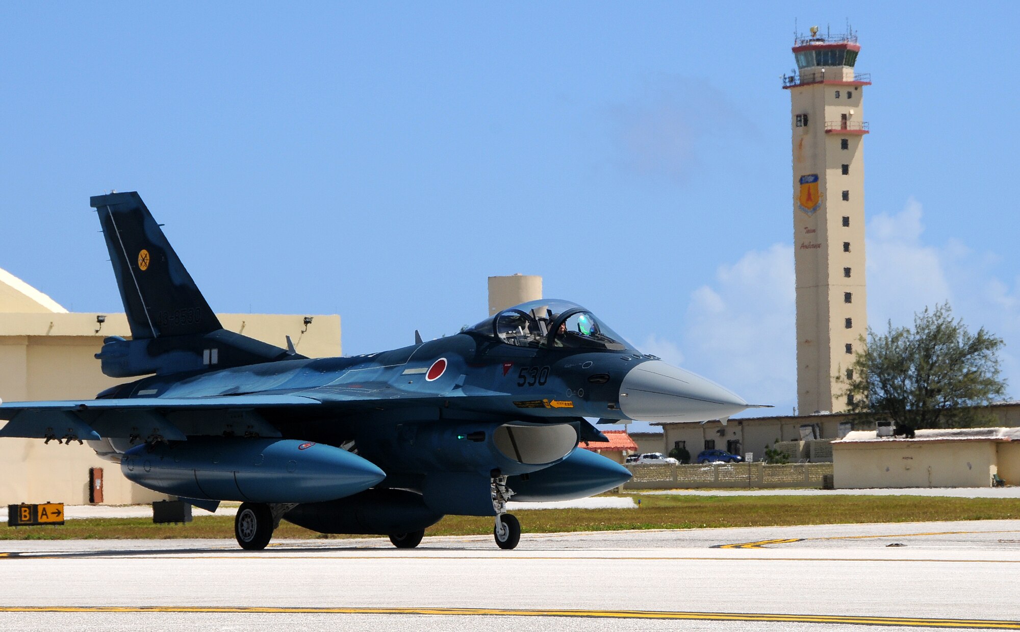 ANDERSEN AIR FORCE BASE, Guam - A Japan Air Self Defense Force F-2 fighter taxi's to join nine other F-2s which arrived here Jan. 30 for the 2009 Cope North Exercise. The F-2s are from the 6th Squadron, Tsuiki Air Base, Japan, and are participating in Cope North, an exercise designed to enhance U.S. and Japanese air operations in defense of Japan. (U.S. Air Force photo by Airman 1st Class Courtney Witt)
