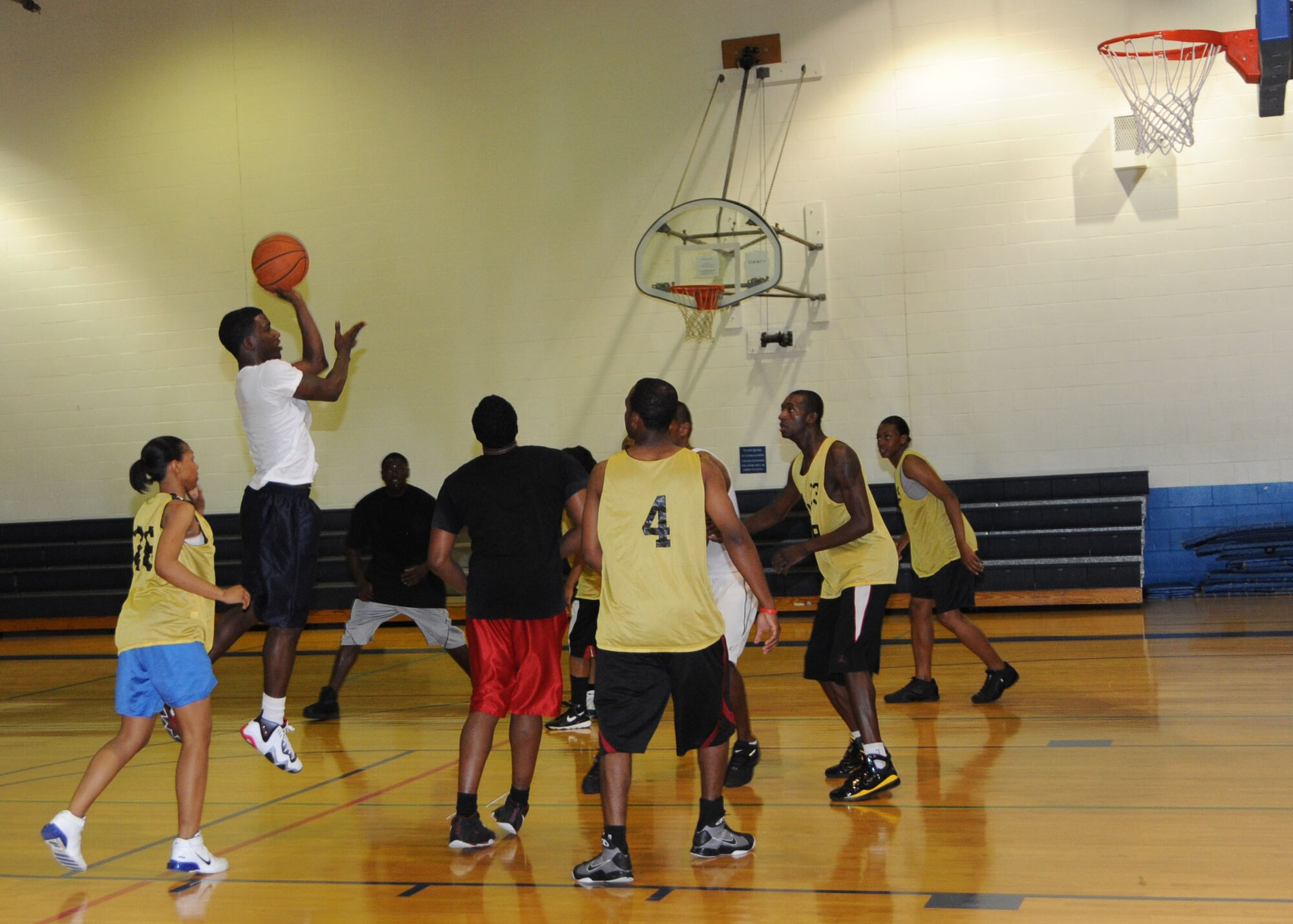 SCOTT AIR FORCE BASE, Ill. -- First Four members square off against the Dorm Council during the championship game of the Pro-Org Games. (U.S. Air Force photo/ Tech. Sgt. Michelle Larche)