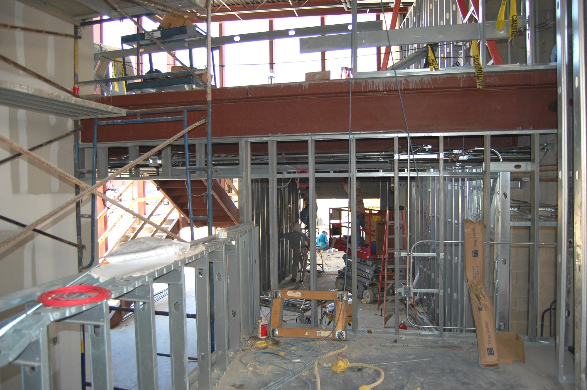 Contractors with Carothers Construction continue work on the interior of the new radiation oncology center under construction on the west side of Keesler Medical Center.  Plans call for the linear accelerator, the “heart” of the new center, to be moved from its current medical center location to the new structure between July 30 and Aug. 5.  The facility is scheduled to be completed by mid-October.  (U.S. Air Force photo by Steve Pivnick)