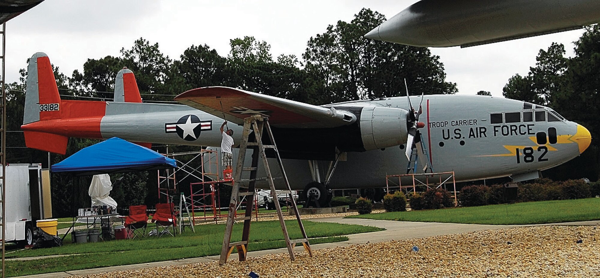 The planes on display at the Pope Air Park received a face lift June 19. The four brightly colored aircraft, located across the street from the Pope monument, greet Team Pope members and visitors as they enter the Reilly Gate.