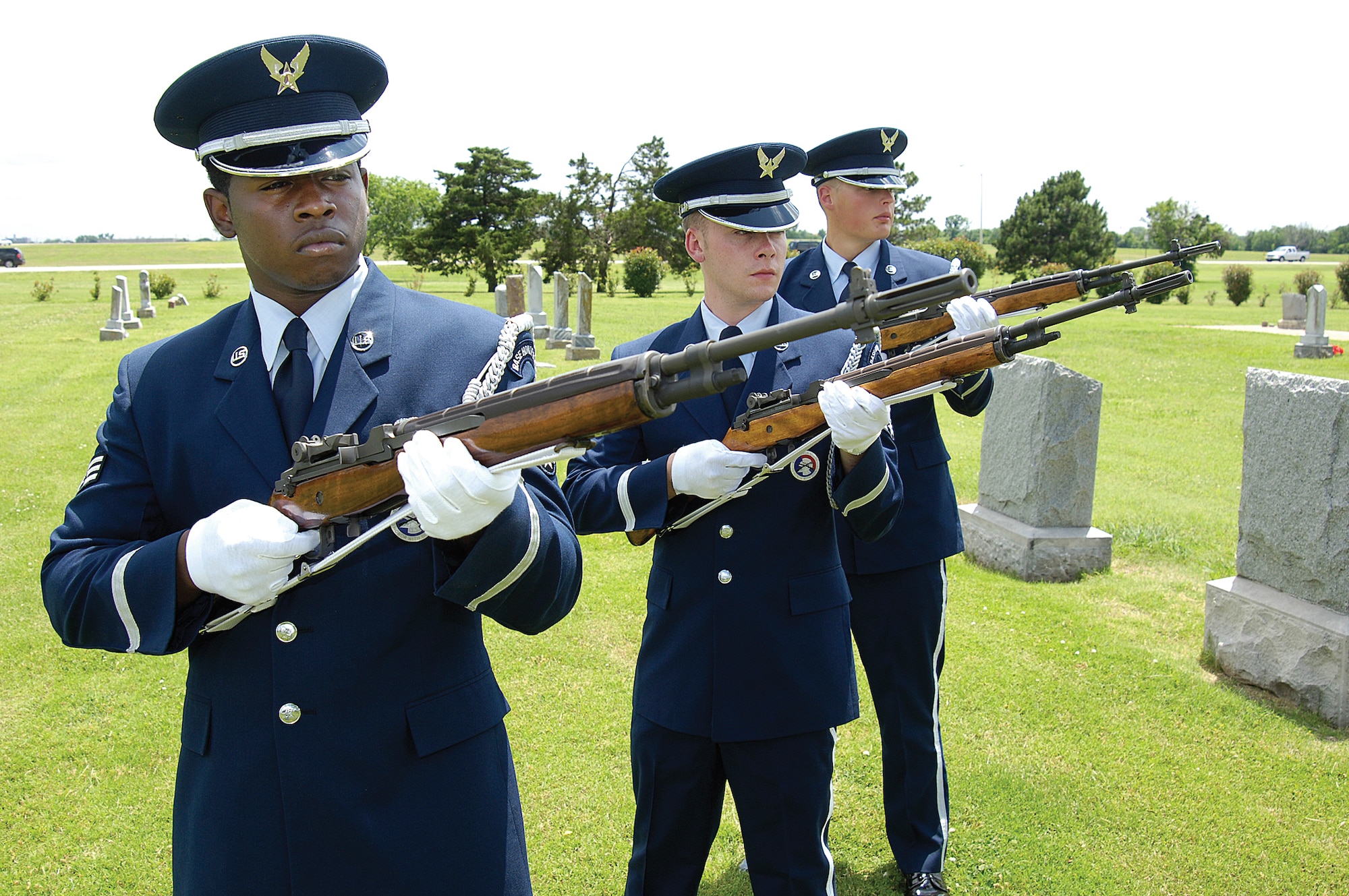 Training is on-going for the Airmen who volunteer and join the Tinker Honor Guard.  Funerals make up the large part of their responsibilities but on base they are best known for their presentation of the colors and their vital roles in changes of command, retirements, awards ceremonies and special events where they represent the Air Force and Tinker to the community.