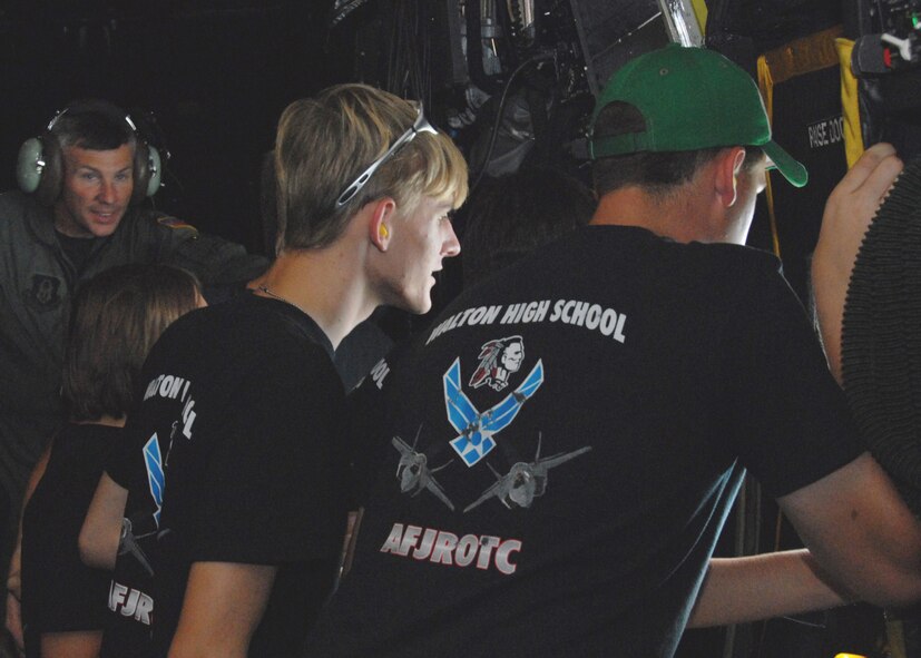 Cadets from Walton High School’s Air Force Junior ROTC unit take in the view from an in-flight MC-130E during their incentive flight June 30 as part of the 919th Special Operations Wing’s Junior ROTC Day.  Four other high school Junior ROTC programs also visited, getting tours of the life support shop, maintenance, and a similar flight opportunity.  Approximately 110 cadets toured the base.  (U.S. Air Force photo/ Staff Sgt. Samuel King Jr.)