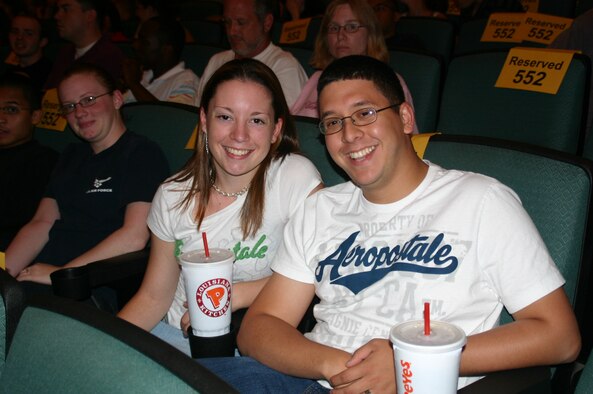 Senior Airmen Lacey and Jeffrey Echeverry enjoyed the free screening of "Transformers: Revenge of the Fallen" June 27 at the base theater.
