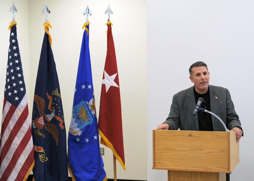 MINOT AIR FORCE BASE, N.D. -- Major Gen. Keith Thurgood, Army and Air Force Exchange Service (AAFES) commander, gives a speech at the opening of the new Base Exchange here July 1. The new facility is 86,000 square feet and state-of-the-art in every way, from better lighting to vastly improved store layouts. (U.S. Air Force photo by Staff Sgt. Keith Ballard)