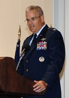 Colonel David Chandler the new 570th Contingency Response Group commander addresses  the Travis community during the 570th CRG change of command ceremony 25 June 2009 at Travis. (U.S. Air Force photo by Civ/Nan Wylie) 