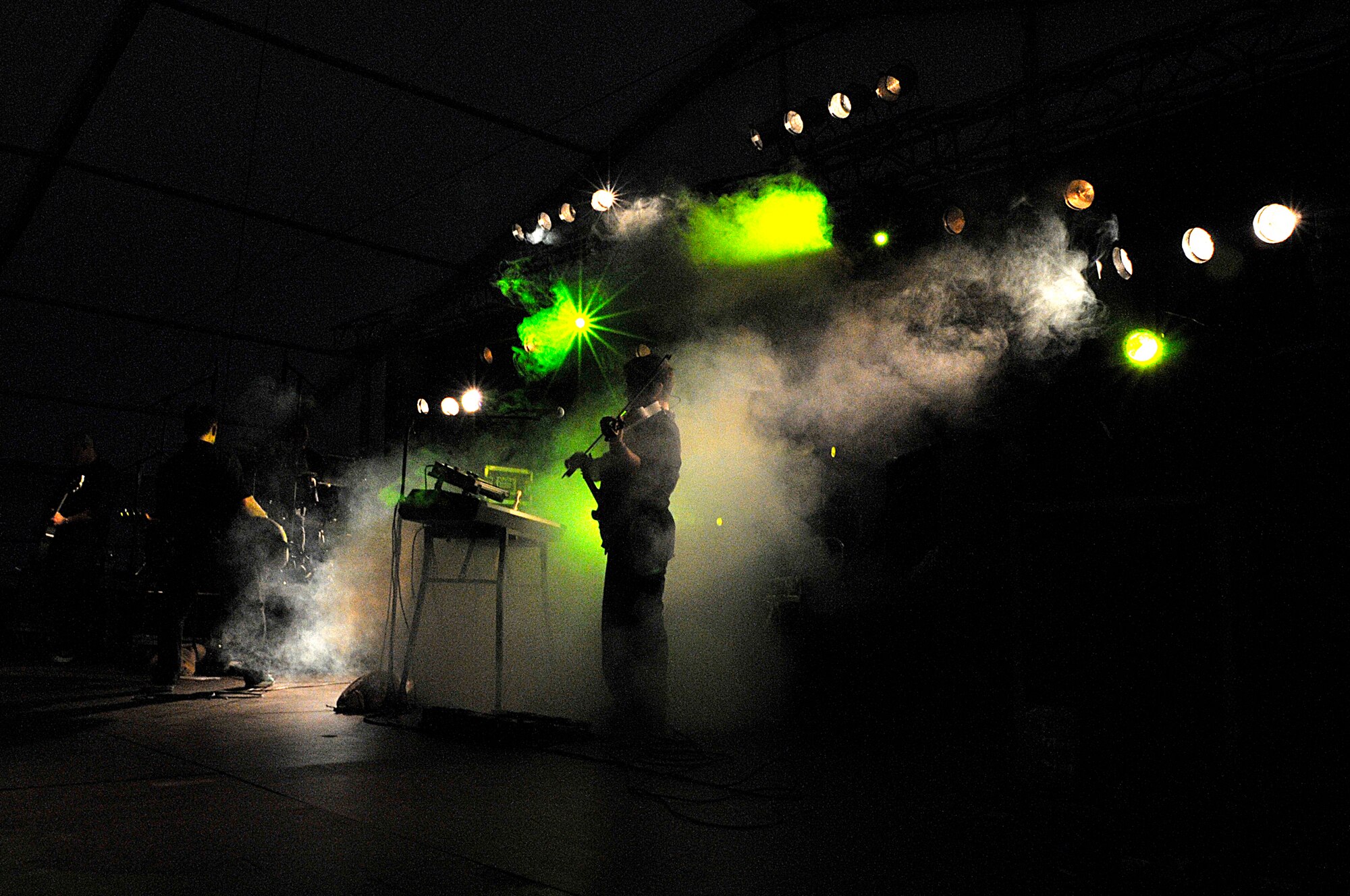 Blue October, a rock band, performs a free concert for fans at the Rockin' Fourth of July celebration, July 4, 2009, Kapaun Air Station, Germany. Kaiserslautern Military Community members celebrated the event with games, rides and concerts and ended the night with fireworks. (U.S. Air Force photo by Staff Sgt. Stephen J. Otero)