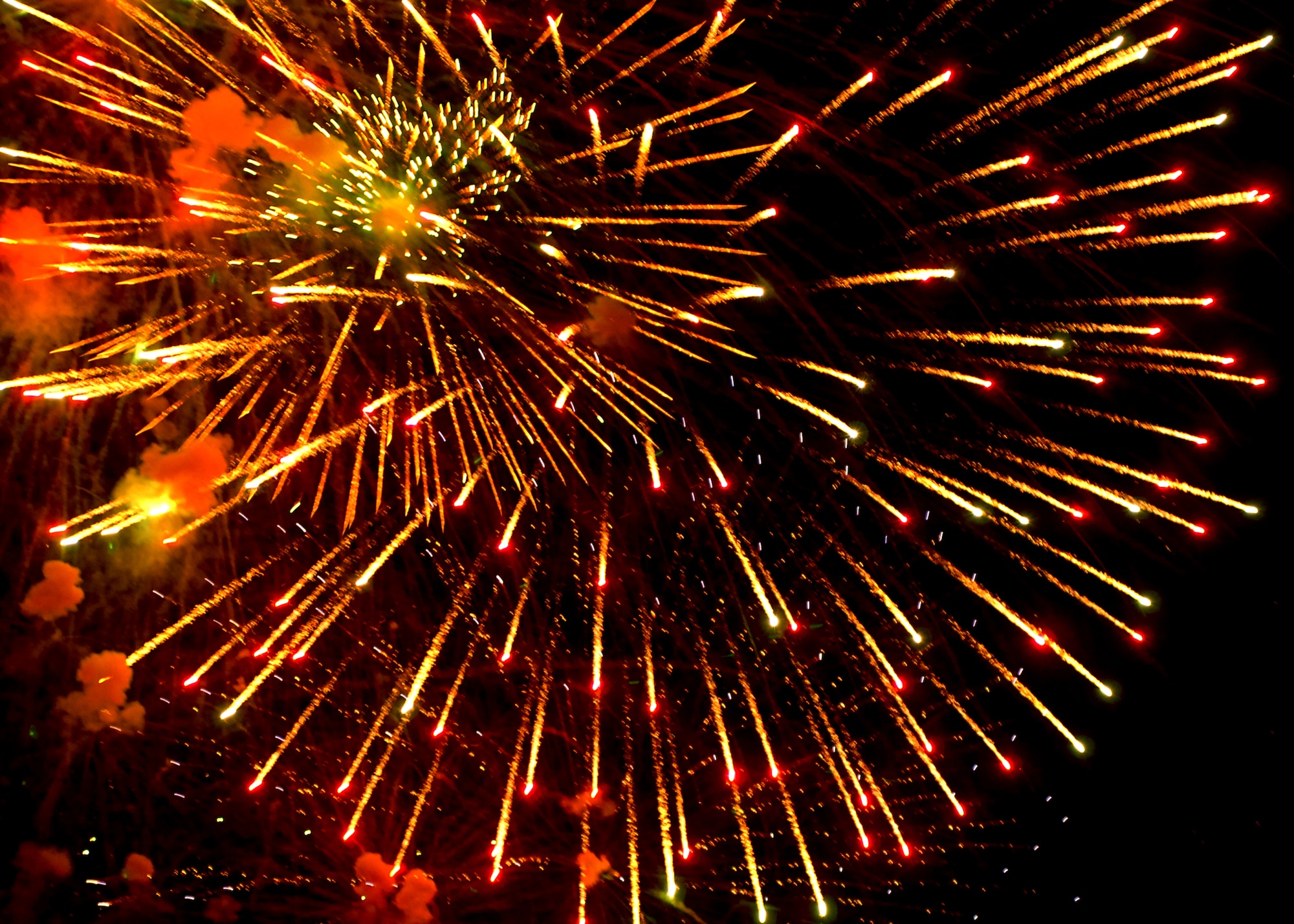 SPANGDAHLEM AIR BASE, Germany – A firework explodes during a fireworks display July 4 as a finale to Spangdahlem Air Base’s Super Saber Day.  The 4th of July celebration included free music, food and activities for the 1,800 Sabers who attended.  (U.S. Air Force photo by Staff Sgt. Logan Tuttle)