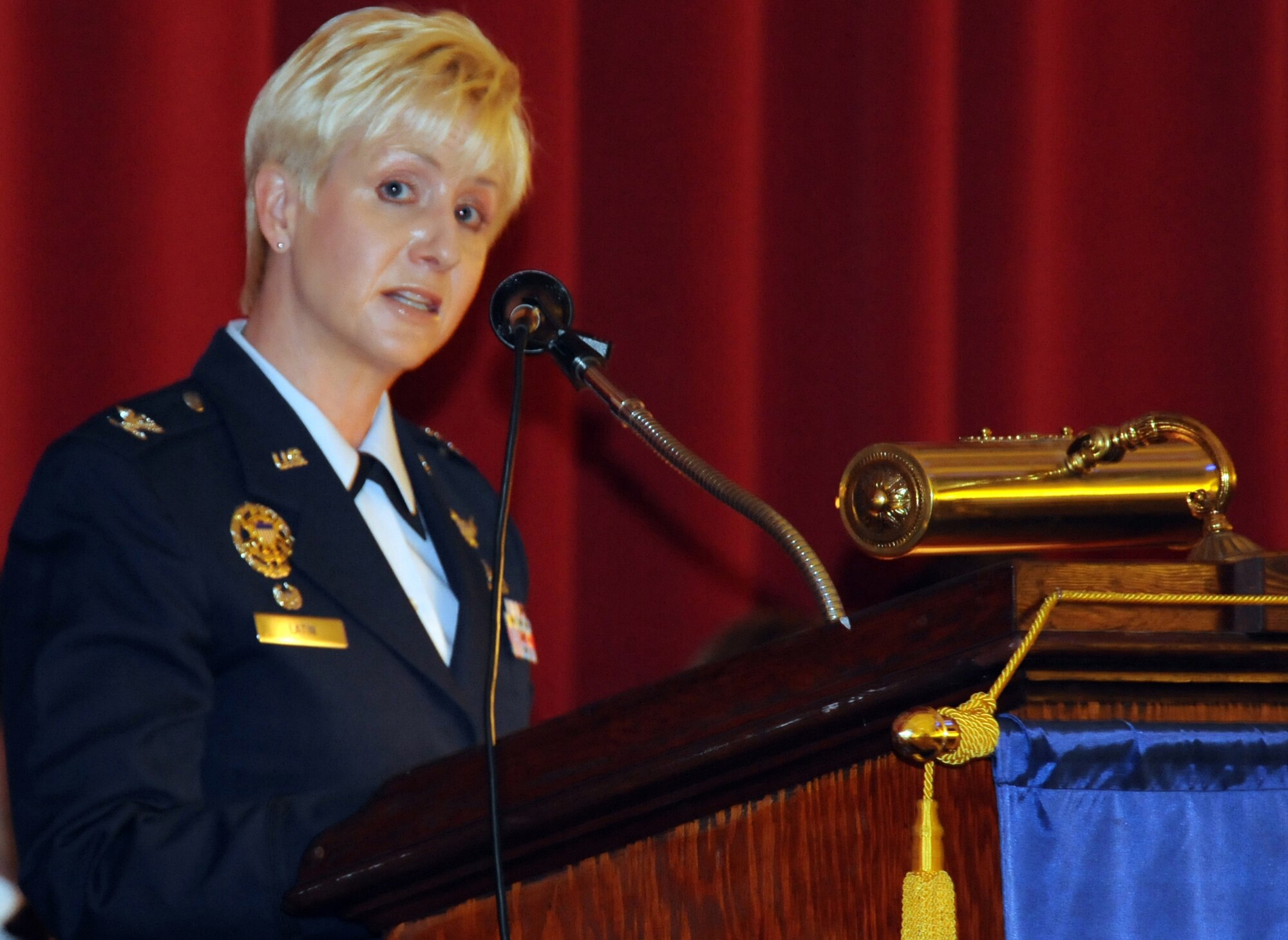 Col. Anita Latin, 61st Air Base Wing commander, spoke at the 80th Anniversary of American Legion Post 43’s Clubhouse dedication celebration, July 4. (Photo by Atiba S. Copeland)