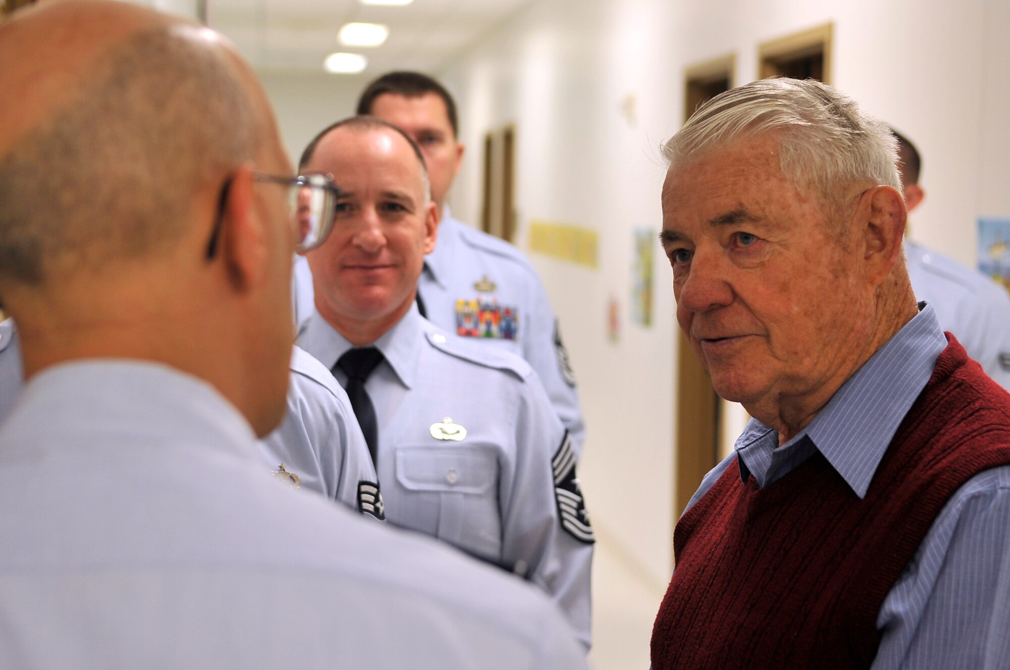 Retired Chief Master Sgt. Robert Gaylor tours the base chapel during his visit to Eielson Air Force Base, Alaska, June 29, 2009. Mr. Gaylor travels to various bases around the Air Force giving motivational speeches to Airmen. Mr. Gaylor was the fifth Chief Master Sgt. of the Air Force, serving from 1977-1979.   (U.S. Air Force photo/Staff Sgt. Christopher Boitz)