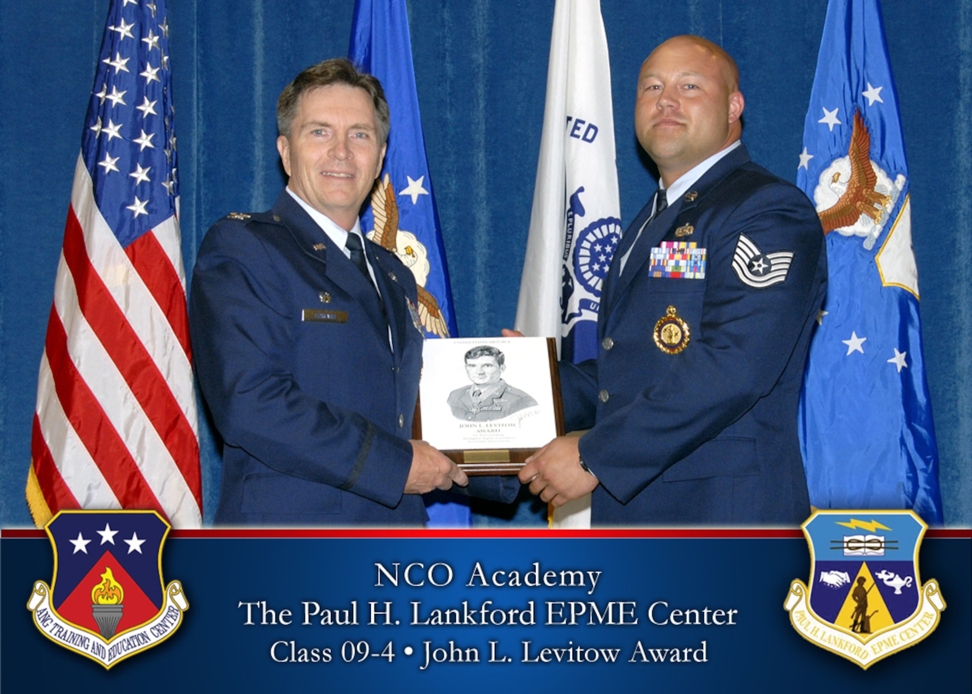 Master Sgt. Andrew Raup, a recruiter with the 111th Fighter Wing, earned top graduate honors and was awarded the John L. Levitow Award during a graduation ceremony held May 20 at at the Paul H. Lankford Enlisted Professional Military Education Center, McGhee Tyson Air National Guard Base, Tenn.