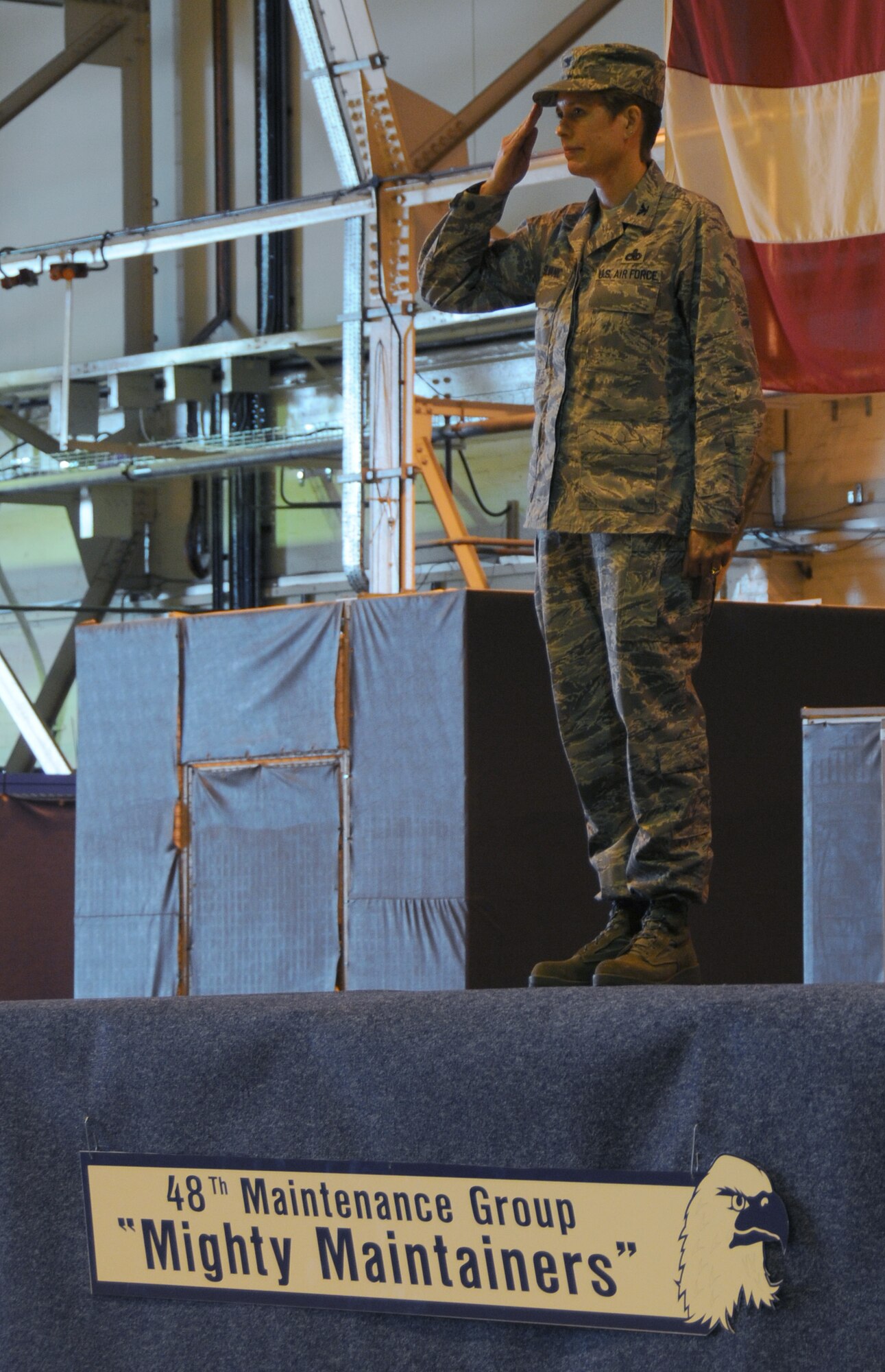 Col. Dorothy Silvanic, 48th Maintenance Group commander, salutes her command for the first time July 7, 2009, at RAF Lakenheath, England. (U.S. Air Force photo by Senior Airman Kristopher Levasseur) 