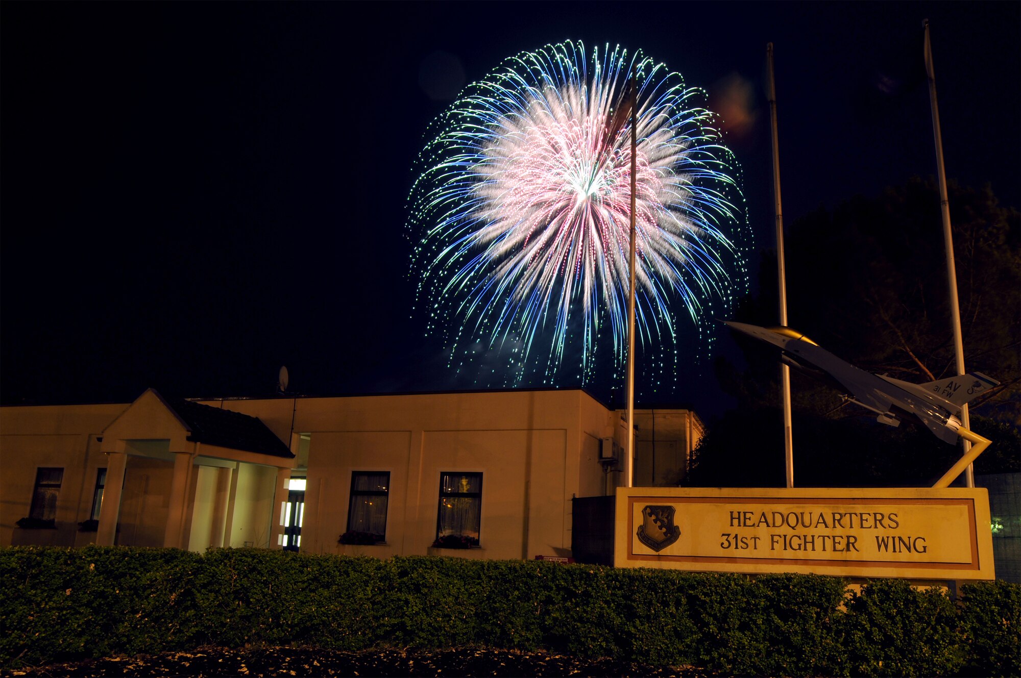 Fireworks light up the skies over Aviano Air Base here during the 4th of July Celebration.  The festivities consisted of various events throughout the day and concluded with a fireworks display at night commemorating 233 years of Independence. (U.S. Air Force photo/ Staff Sgt. Patrick Dixon)