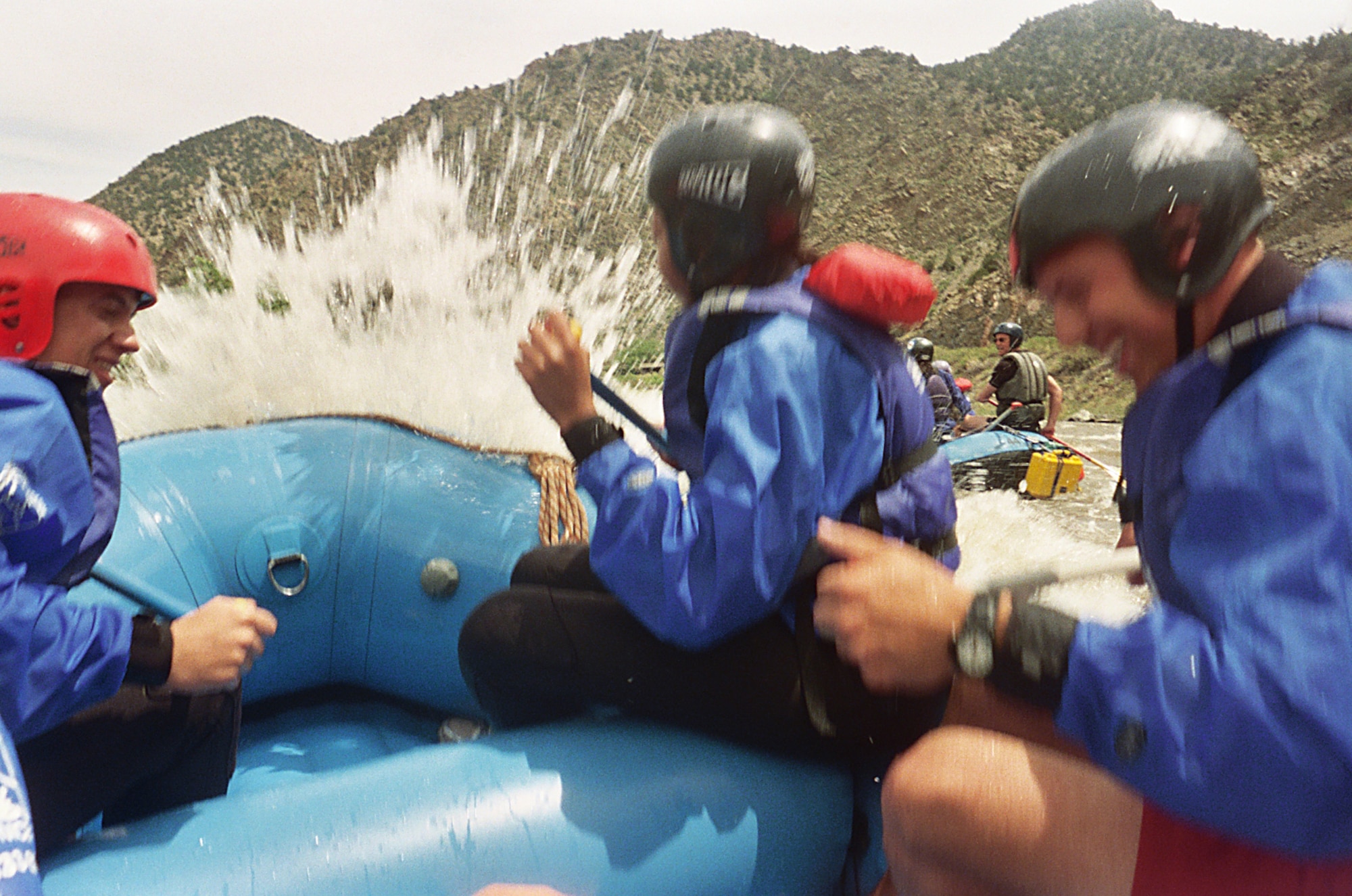 Rafters hit a Class II rapid during a journey down the Arkansas River in May. The Air Force Academy's Outdoor Recreation office offers full-day rafting trips to Bighorn Sheep Canyon and Royal Gorge for $55 and overnight rafting trips starting at $80. Call Outdoor Rec's Outdoor Adventure Program at 333-2940 for more information or visit http://www.usafaservices.com/oap.htm. (U.S. Air Force photo/Staff Sgt. Don Branum)