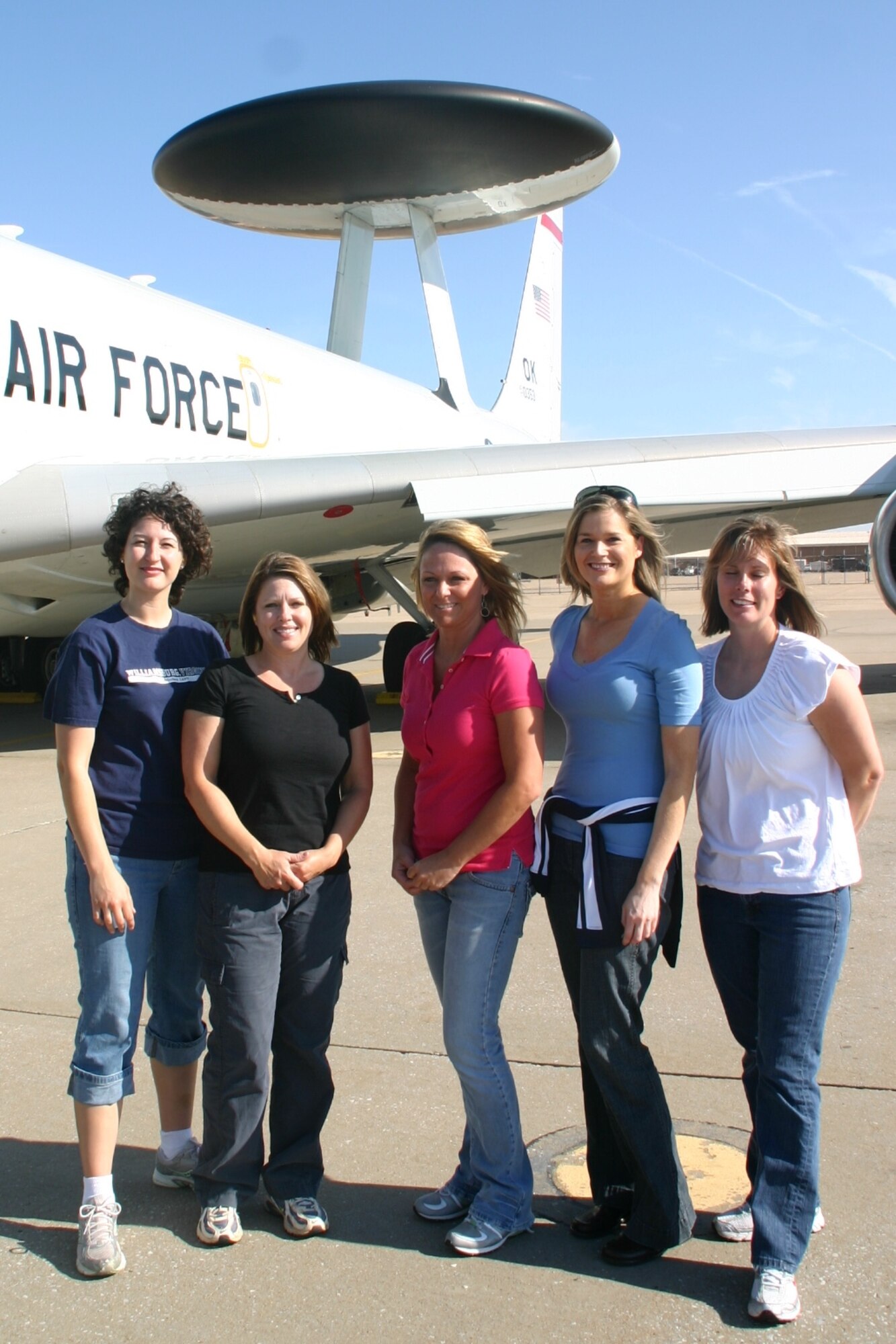Five spouses from the 960th Airborne Air Control Squadron had the opportunity to fly on an E-3 and get an intimate look at what their husbands do every day. Photo courtesy of 1st Lt. Kinder Blacke.