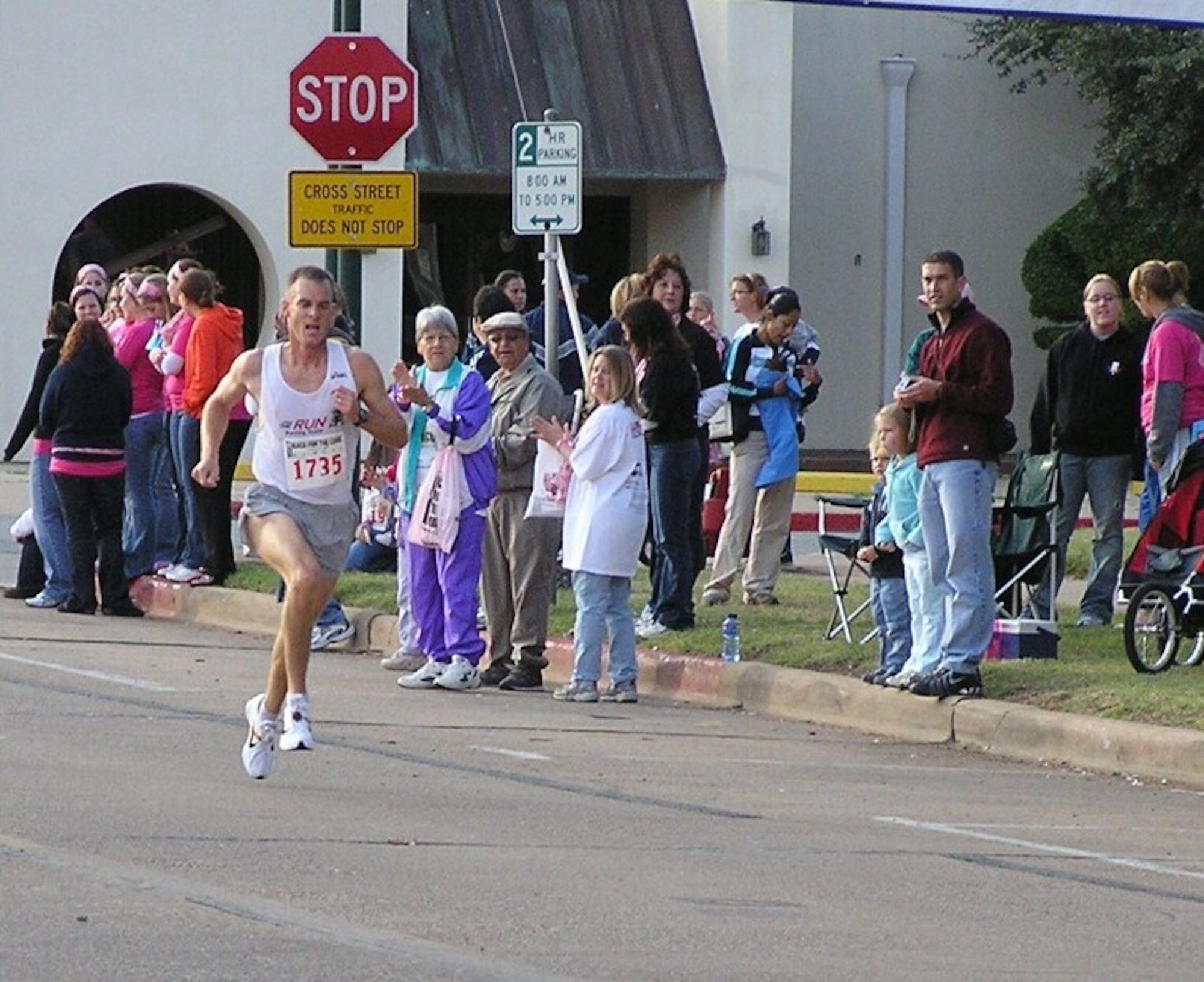 Master Sgt. Robert Anderson runs in the Wichita Falls Race for the Cure 5K, finishing third overall in Oct. of 2007. He is currently training to run the 10K at the Air Force Marathon at Wright-Patterson Air Force Base, Ohio, Sept. 19 for the AETC men’s team. (U.S. Air Force Photo/ Susan Anderson)