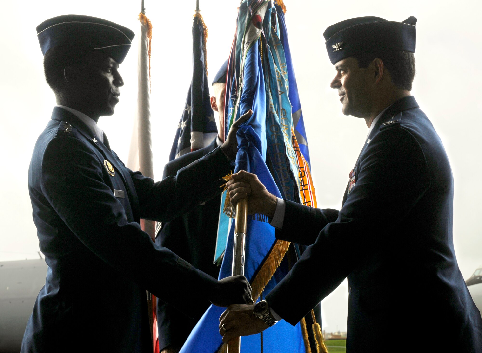 Col. Kenneth S. Wilsbach assumes command of the 18th Wing during a change of command July 9 at Kadena Air Base, Japan. Brig. Gen. Brett Williams relinquished command earlier during the ceremony.
(U.S. Air Force photo/Airman 1st Class Chad Warren)        