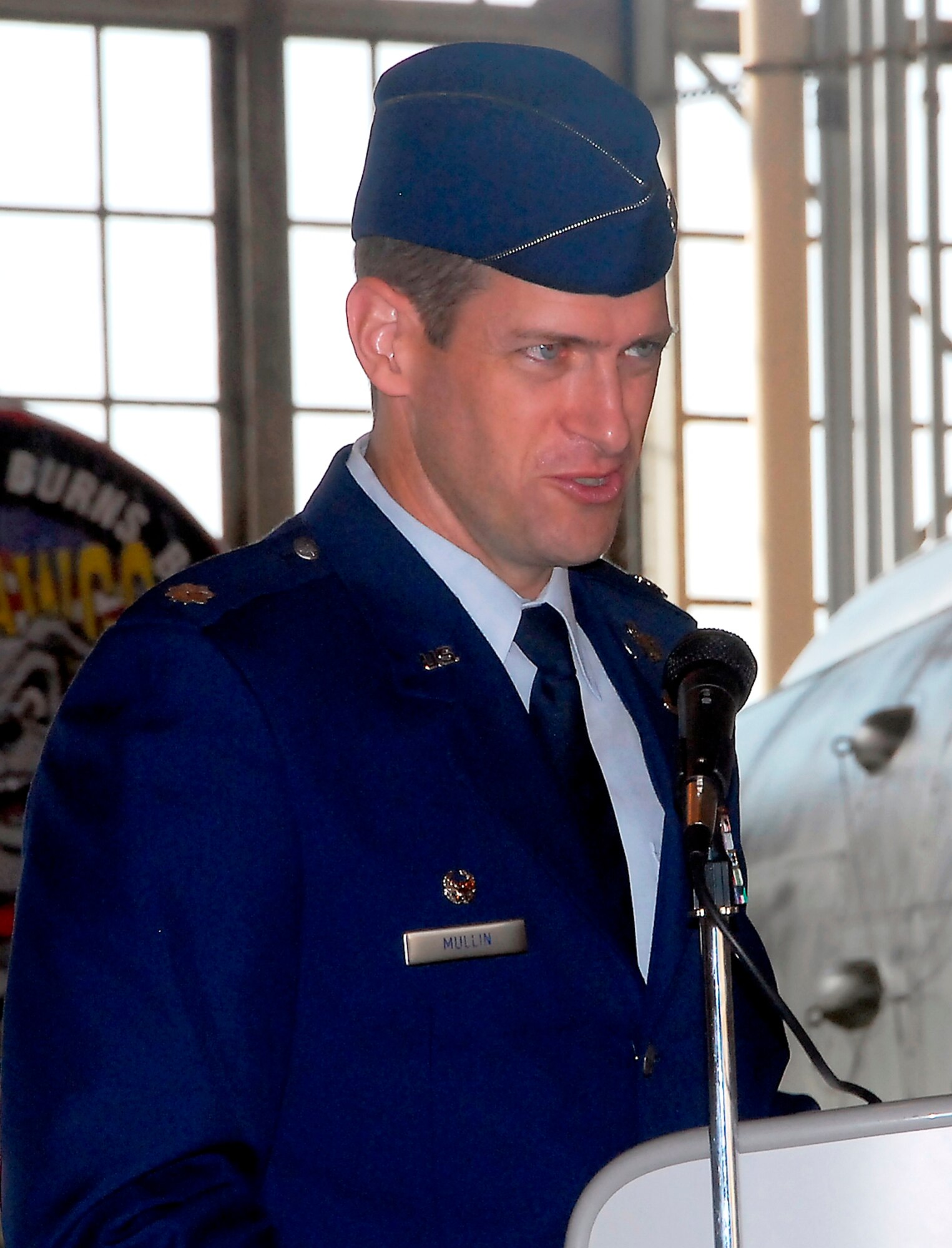 Lt. Col. James Mullin, incoming commander of the 362nd Training Squadron, speaks at the change of command ceremony July 10. The squadron’s departing commander, Maj. Terry Koester, also said his farewells at the ceremony.  