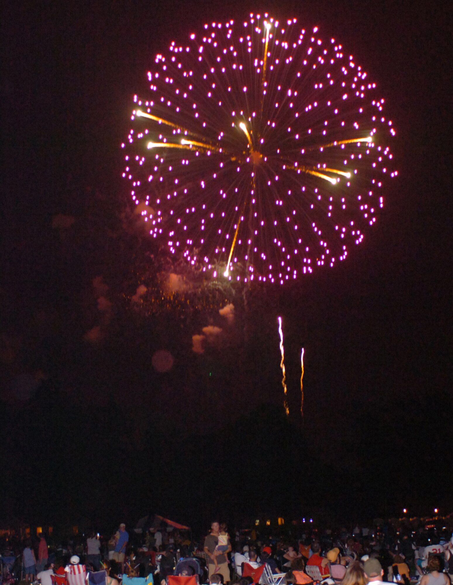 Fireworks light up the sky over Fort Bragg Saturday at Operation Celebrate Freedom VII. About 45,000 people attended the day’s events, which included performances by country music artists Julianne Hough and Jason Michael Carroll, The Golden Knights and Fayetteville Symphony Orchestra. A flag ceremony, remarks by Lt. Gen. Lloyd J. Austin III, XVIII Airborne Corps and Fort Bragg commanding general, and a fireworks display were also included in the July 4 celebration.