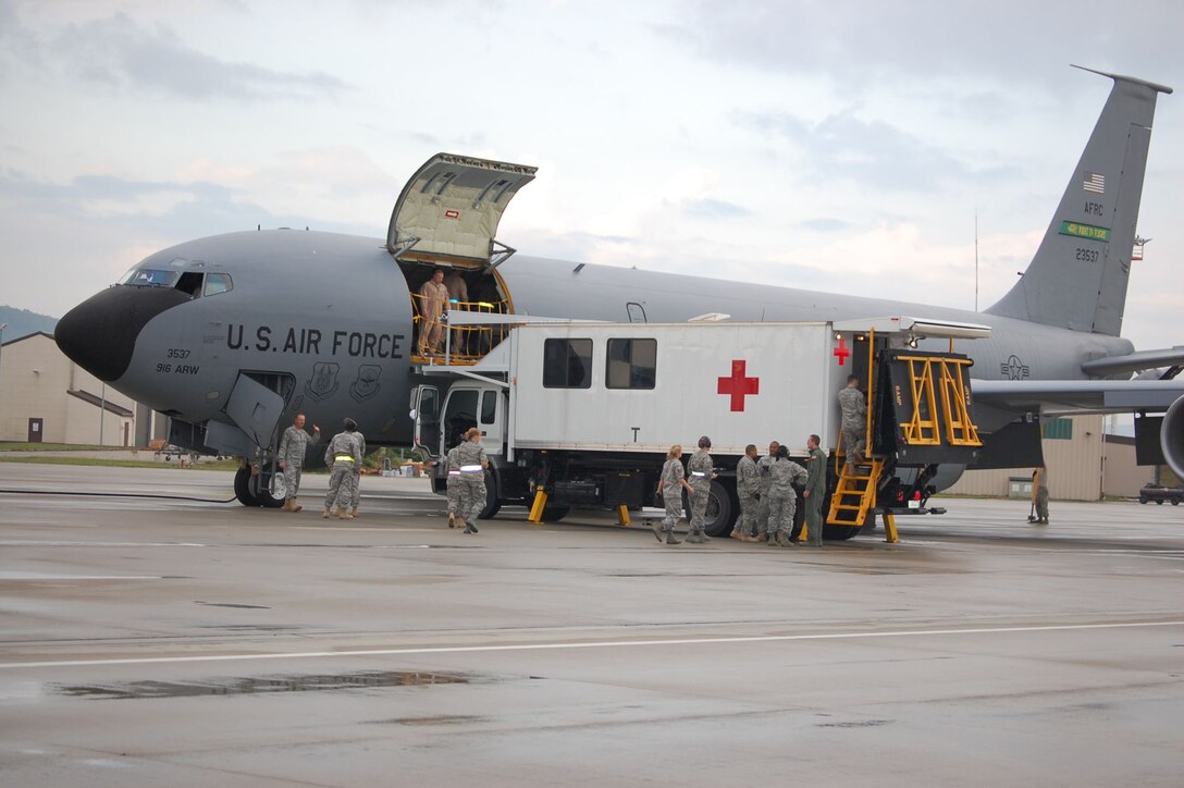 SEYMOUR JOHNSON AIR FORCE BASE, N.C. -- Ten reservists from the 916th Air Refueling Wing, Air Force Reserve spent their July 4th holiday saving lives as part of several aeromedical evacuation missions from Bagram, Afghanistan to Ramstein, Germany. Their stories were told by embedded reporter, Ken Fine, as part of a Goldsboro News Argus series.