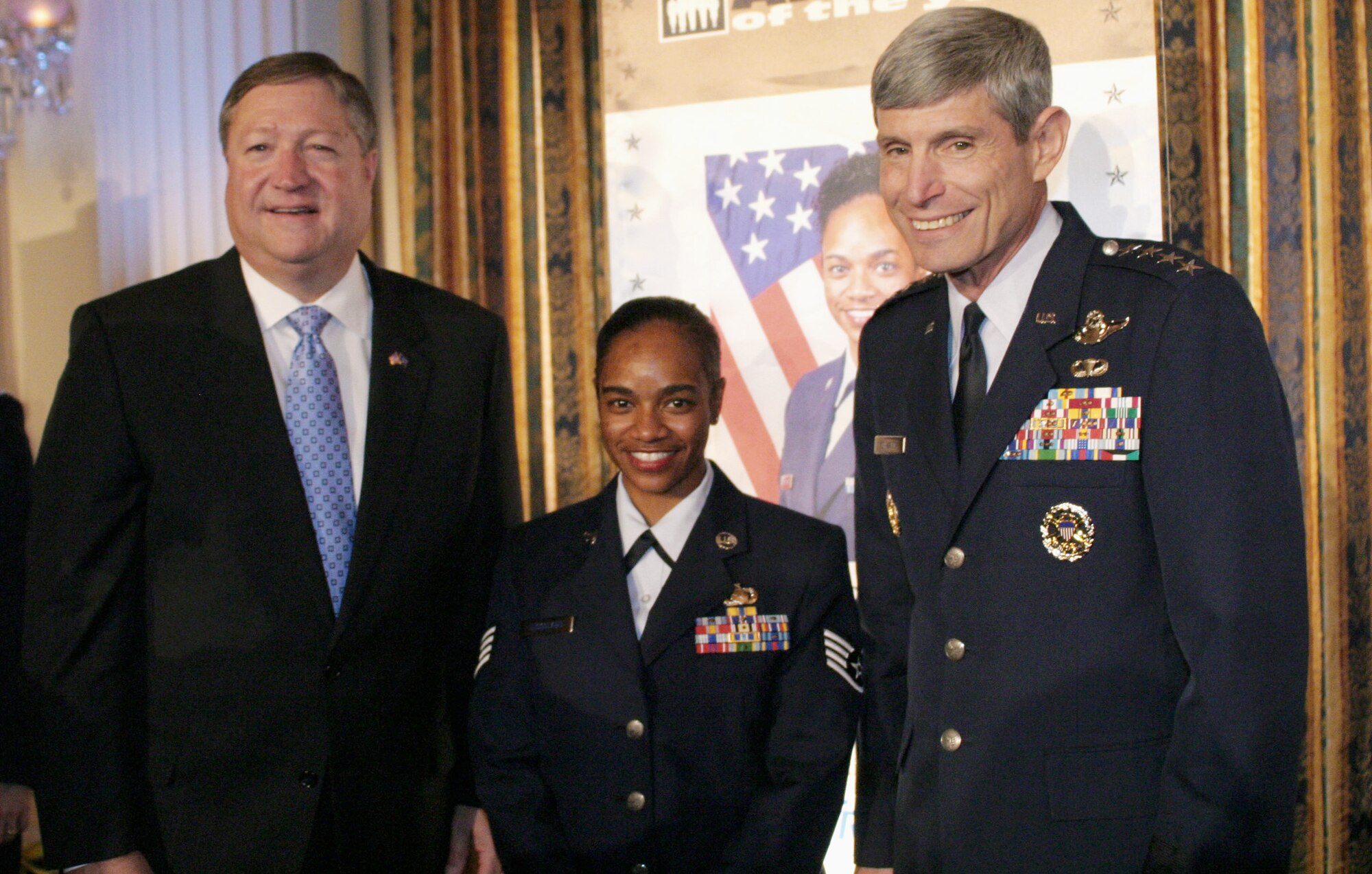 Staff Sgt. MercedesKimble L. Crossland is the 2009 Service Member of the Year for the Air Force. The Army Times Publishing Company and several other businesses sponsor the annual award.  Sergeant Crossland received congratulations from civilians and military representatives including Secretary of the Air Force Michael B. Donley and Air Force Chief of Staff Gen. Norton Schwartz.  The servicemembers were recognized at a special ceremony July 9 on Capitol Hill.  (U.S. Air Force photo/Master Sgt. Paul Dean)