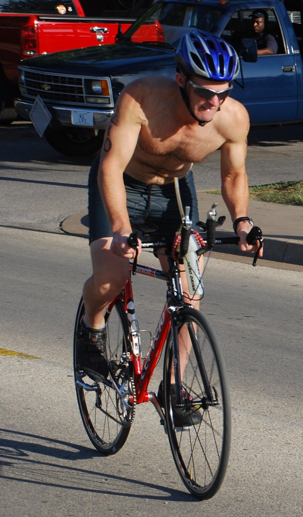 David Epler starts the 10K bike ride portion of the Fifth Annual Mini Triathlon at Sheppard July 11. Epler was the 2009 40 years and Over Male champion for the event. (U.S. Air Force photo/Airman 1st Class Valerie Hosea)