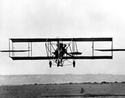 Lt. L. E. Goodier, Jr., first student his aviator tests at Signal Corps Aviation Station, North Island, 14 February 1913, coming in for a landing in S.C. #2