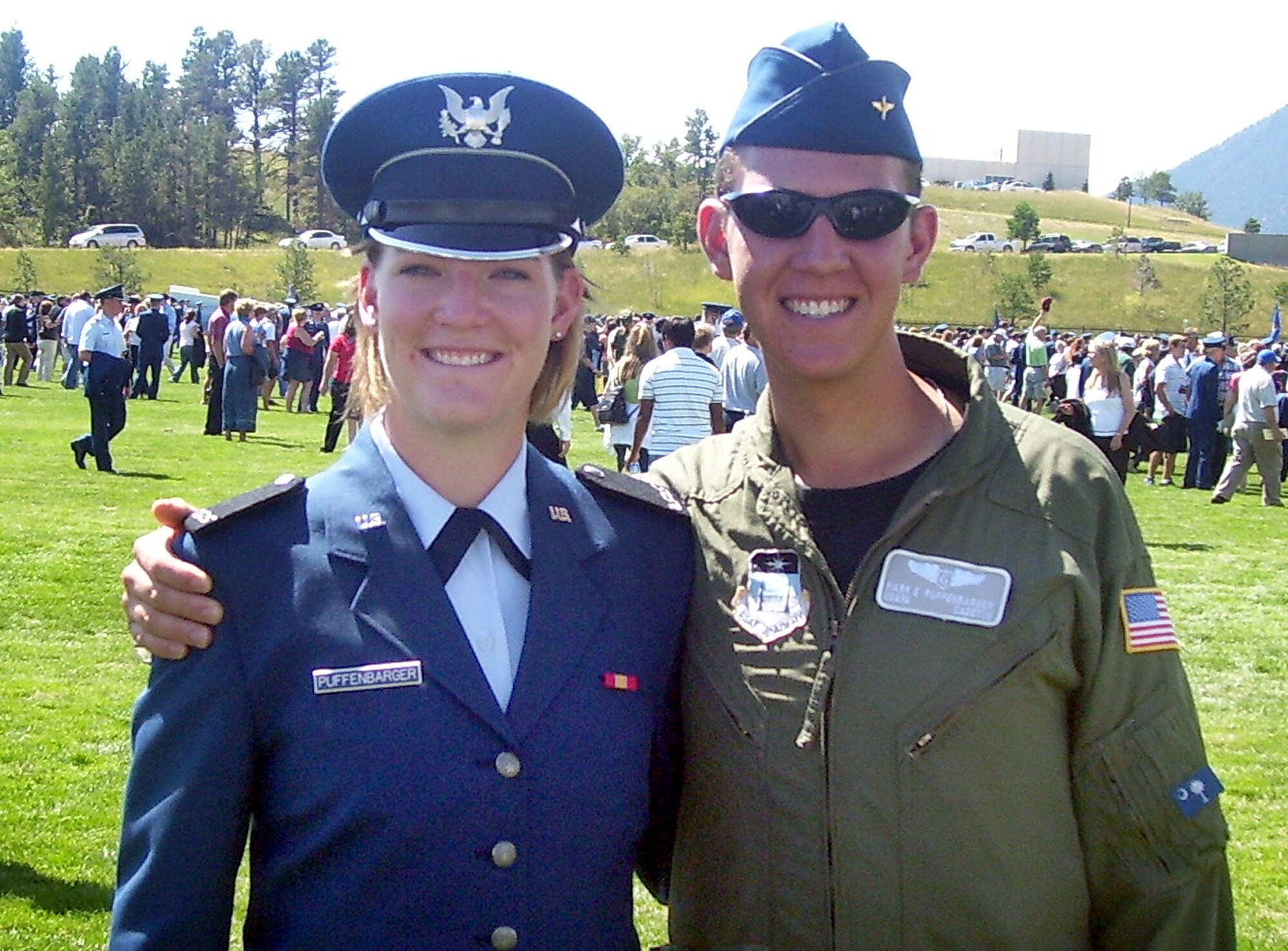 Cancer survivor Cadet 1st Class Mark Puffenbarger joins his underclassman sister, Haley, for a photo. Cadet Puffenbarger survived a bout of lymphoma in 2008. (U.S. Air Force photo)