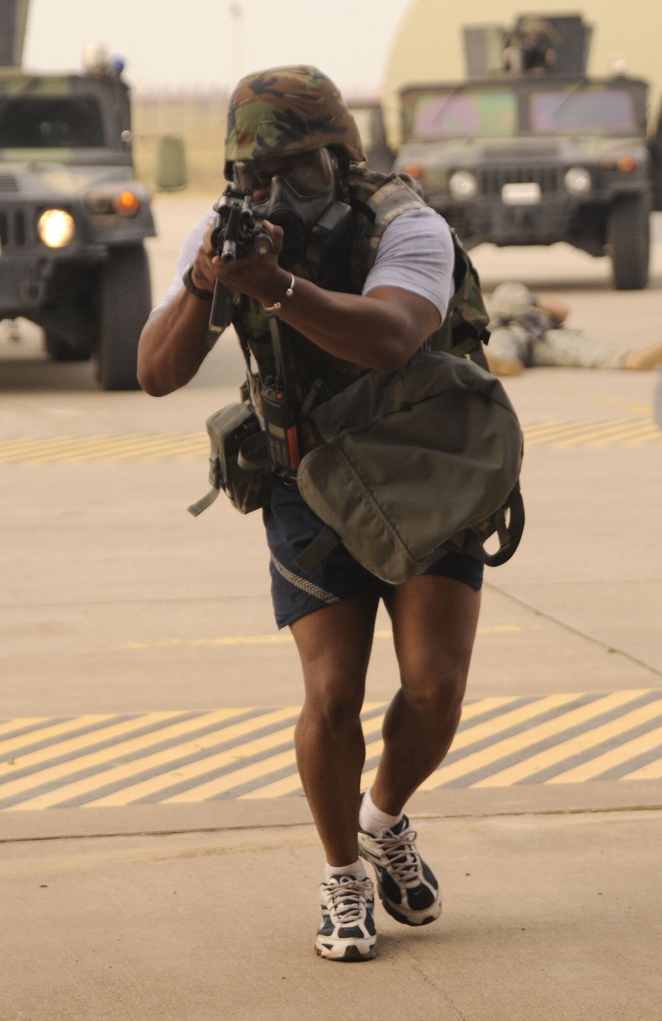 Tech. Sgt. Ossian Satterwhite, 39th Security Forces Squadron, keeps his sight on simulated adversaries Wednesday, July 8, 2009, during an exercise at Incirlik Air Base, Turkey. An exercise evaluation team evaluated participating squadrons on their exercise responses. (U.S. Air Force photo/Airman 1st Class Amber Russell)