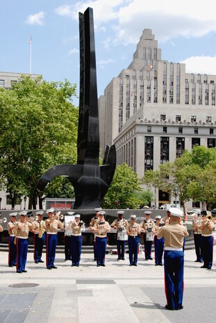 Marines from the Quantico, Va., Marine Corps Band played in Foley Square, New York City, July 13.  These Marines are part of one of the oldest ensembles in the Marine Corps. (Official Marine Corps photo by Sgt. Randall A. Clinton)