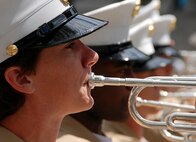 Sgt. LeAnn Splitter, Quantico, Va., Marine Corps Band, musician, plays in Foley Square, New York City, July 13. These Marines are part of one of the oldest ensembles in the Marine Corps. (Official Marine Corps photo by Sgt. Randall A. Clinton)