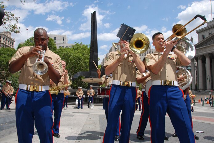 Marines from the Quantico, Va., Marine Corps Band played in Foley Square, New York City, July 13.  These Marines are part of one of the oldest ensembles in the Marine Corps. (Official Marine Corps photo by Sgt. Randall A. Clinton)