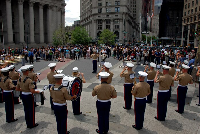 Marines from the Quantico, Va., Marine Corps Band played in Foley Square, New York City, July 13.  These Marines are part of one of the oldest ensembles in the Marine Corps. (Official Marine Corps photo by Sgt. Randall A. Clinton)