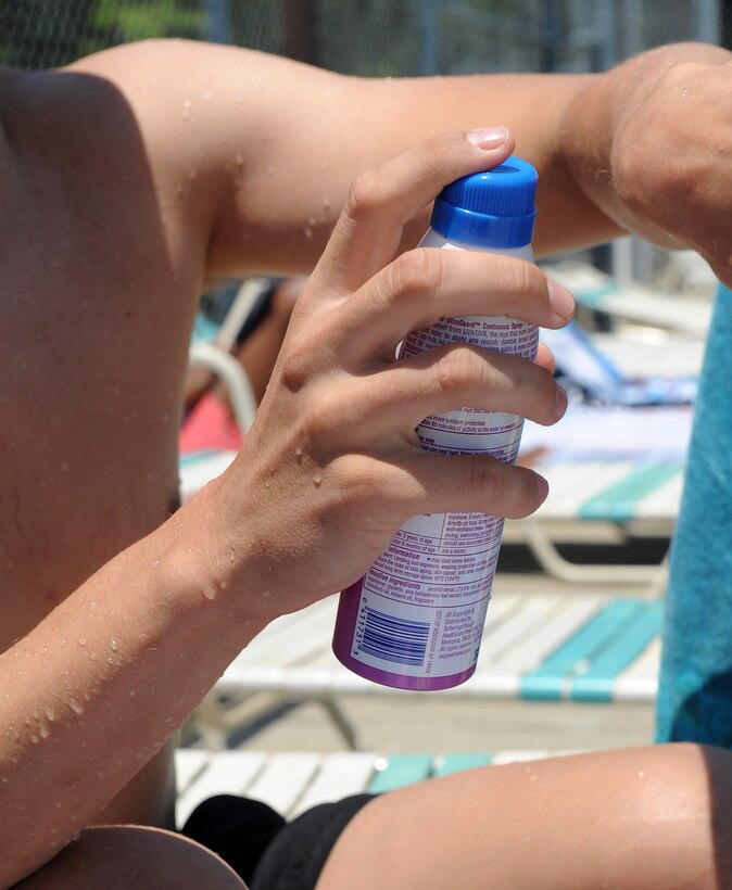 LANGLEY AIR FORCE BASE, Va.  -- Applying sunscreen is another way to practice safety around the water.  (U.S. Air Force photo/Senior Airman Zachary Wolf)