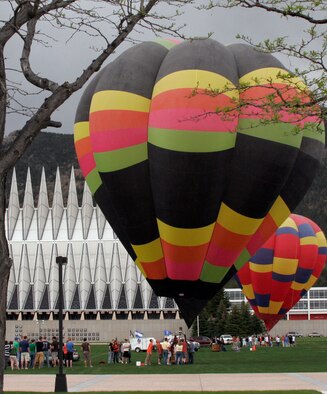 Hot air balloons on the the Terrazzo during Cadet Jamboree XIV made for a unique sight with vendors and participants traveling from as far as Albuquerque, N.M., to participate. (U.S. Air Force photo/Ken Carter)