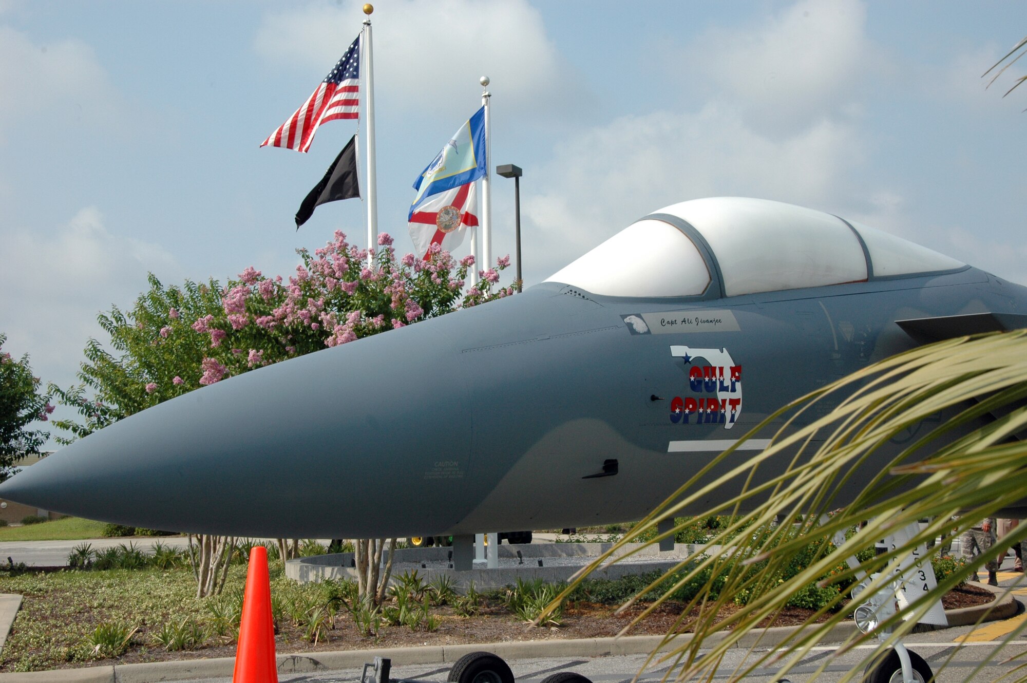 The F-15A was moved to its new home in front of the Northwest Florida Regional Airport July 13. The F-15A was a training aircraft for the 33d Fighter Wing and is now on loan from The National Museum of the United States Air Force at Wright-Patterson AFB.  Since 1978, 33rd Fighter Wing F-15s have flown over Eglin and the local community.  The last one will exit in September, just before the wing transitions to an F-35 Joint Strike Fighter training unit under Air Education and Training Command Oct. 1. (U.S. Air Force photo/Staff Sgt. Bryan Franks)