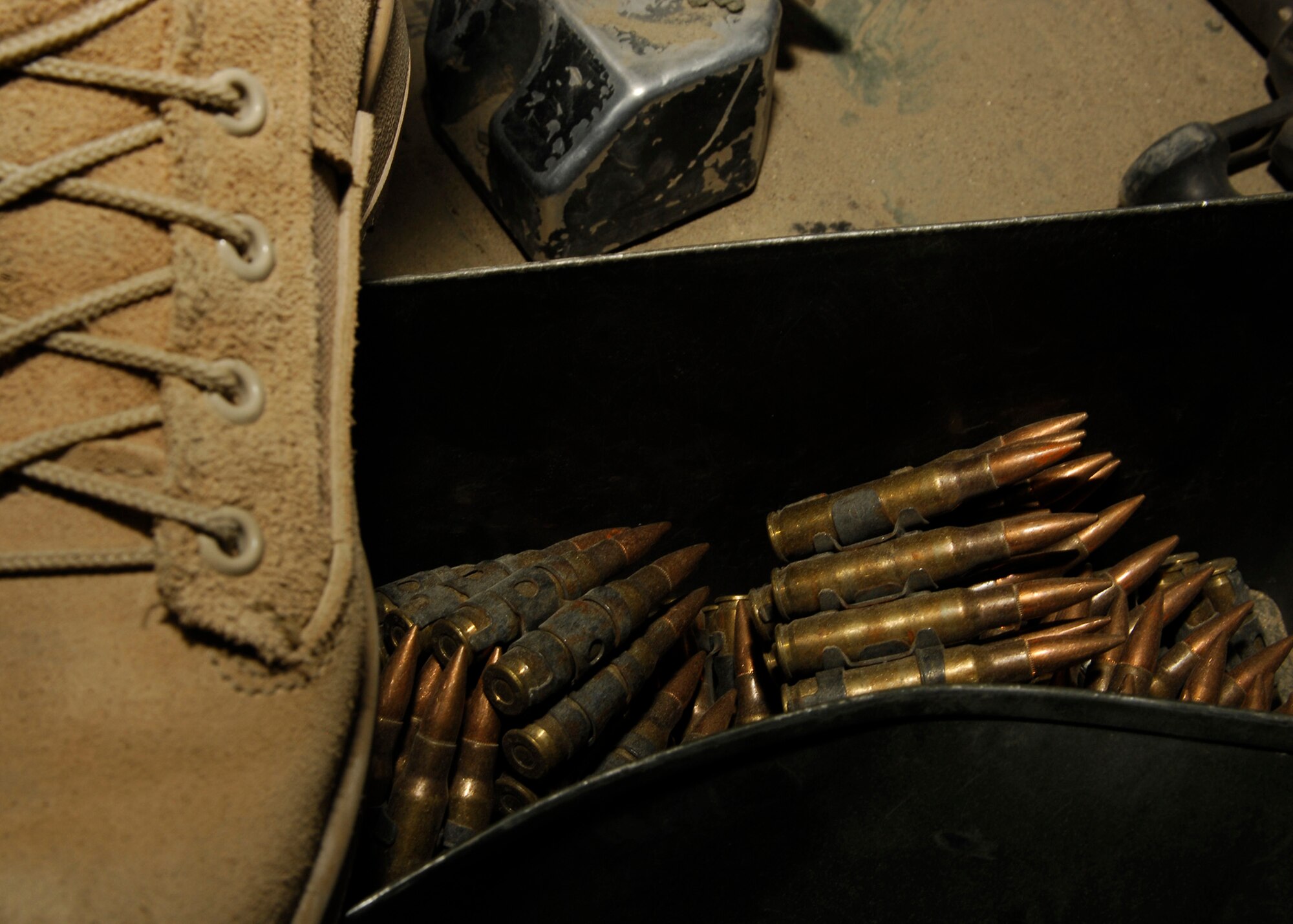 Ammunition, weapons, dog tags, water, sunscreen and snacks are essential to Airman 1st Class Diana Lopez. (U.S. Air Force photo/Senior Airman Susan Tracy)
