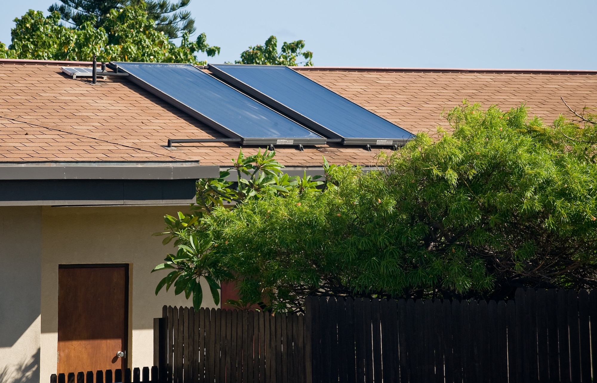 Solar water heating panels make use of the free energy that shines down from the sun. (U.S. Air Force photo/Lance Cheung)