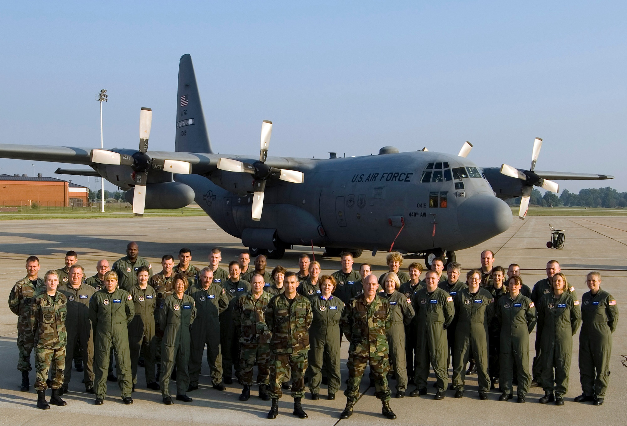 932nd Airlift Wing, Aeromedical Evacuation Squadron members gather before the start of a mission aboard a C-130 plane.  They flew a recent training mission to New York to better understand their patient care role in the air.  (U.S. Air Force photo/Tech. Sgt. Gerald Sonnenberg)