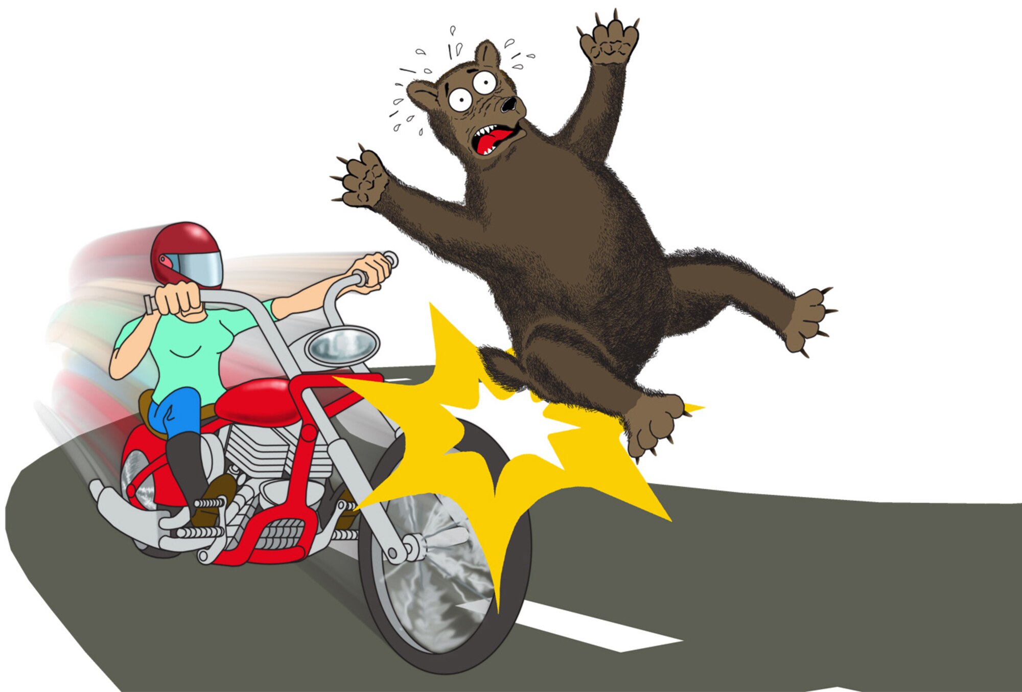 A 50-year-old Canadian woman killed a grizzly bear last year, and she didn't even have a gun. According to the Calgary Herald, the woman was riding her motorcycle when a 500-pound grizzly ran out in front of her. With little time to stop or react, the woman plowed into North America's largest predator, killing the bear and sending the woman hurtling over the handlebars of the bike. (Illustration by Sammie W. King)