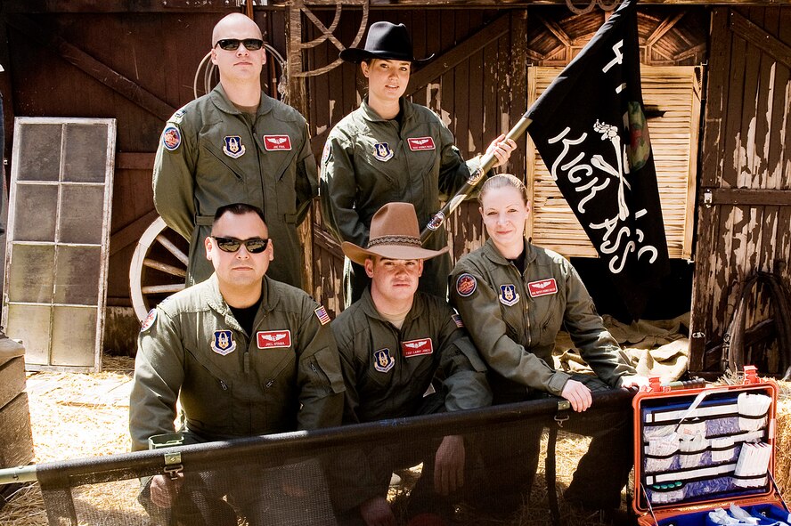 The Rodeo Aeromedical Evacuation Team for the 446th Airlift Wing, McChord Air Force Base, Wash., will compete at Air Mobility Command's Rodeo 2009 here. Team members are: (back row) Capt. Joe Foss and Staff Sgt. Sydney Reed; (front row) Capt. Joel Oyama, Tech. Sgt. Larry Jones, and Senior Airman Krystil Reinstadler. (U.S. Air Force photo/Abner Guzman)