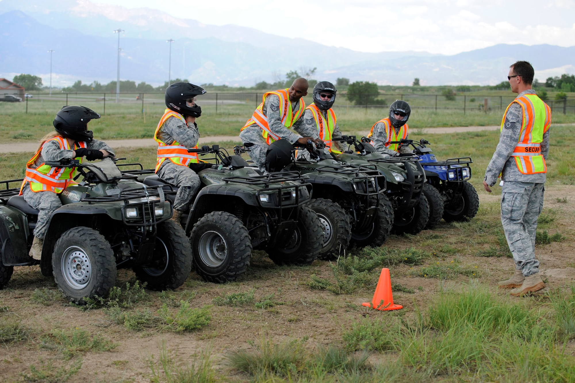 PETERSON AIR FORCE BASE, Colo. -- 721st Security Forces Airmen participated in all-terrain vehicle training June 6 at Peterson. According to Tech. Sgt. Sean Gallagher, 721st SFS unit deployment monitor, the training is designed to enhance Cheyenne Mountain security force response capabilities and broaden the skills of deploying security forces Airmen (Air Force photo by Craig Denton).