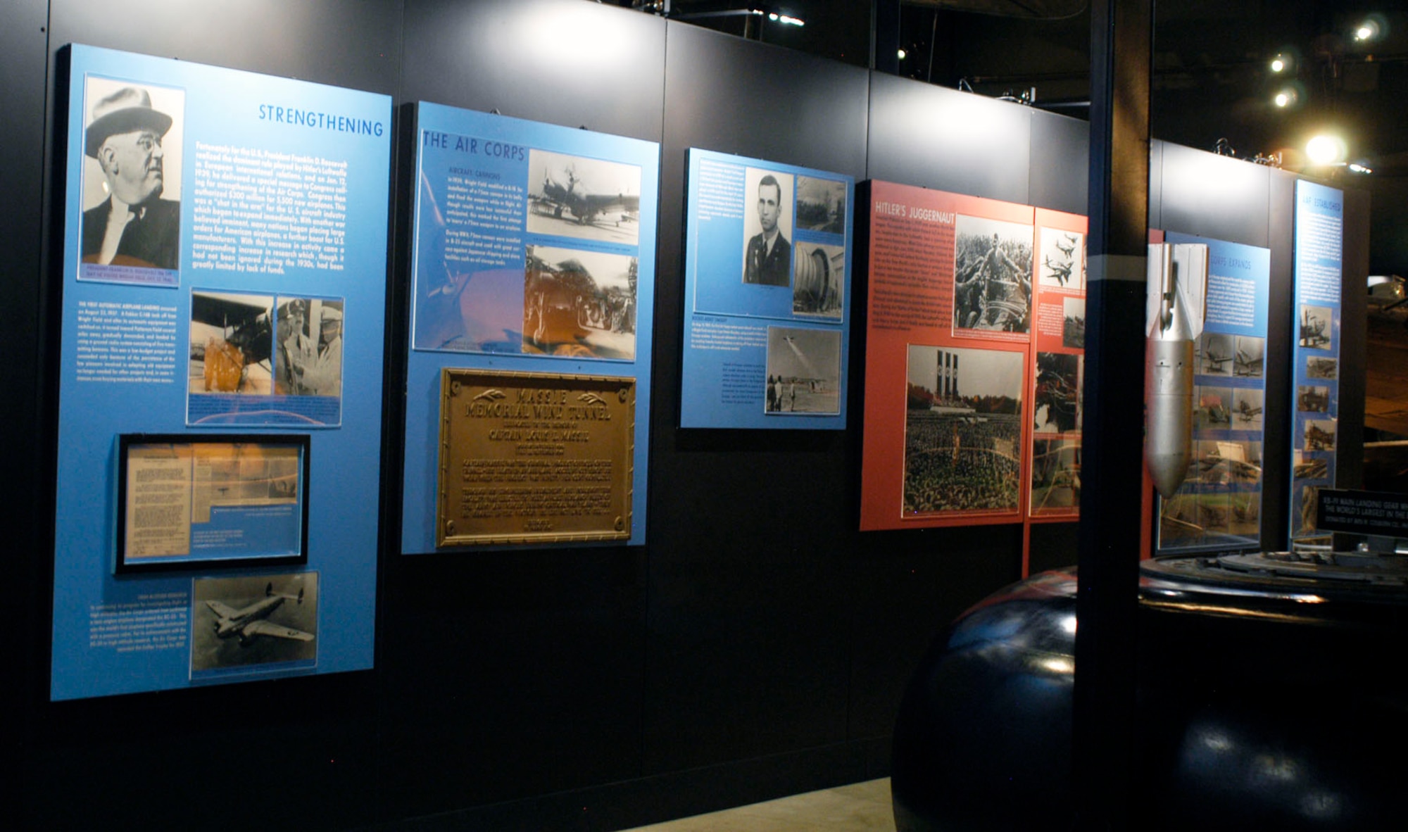 DAYTON, Ohio -- Strengthening the Air Corps exhibit in the Early Years Gallery at the National Museum of the United States Air Force. (U.S. Air Force photo)