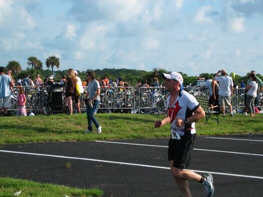 Maj Benjamin Ward of the 63rd Air Refueling Squadron at Macdill Air Force Base competes in the Annual Dunedin Triathalon at Honeymoon Island.  