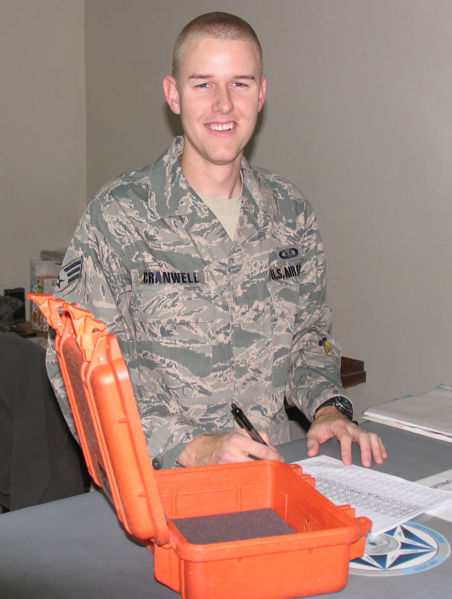Senior Airman Brett Cranwell, 386th Expeditionary Operations Support Squadron  aviation resource manager is deployed from the 36th Airlift Squadron, Yakota Air Base, Japan. (Courtesy Photo)