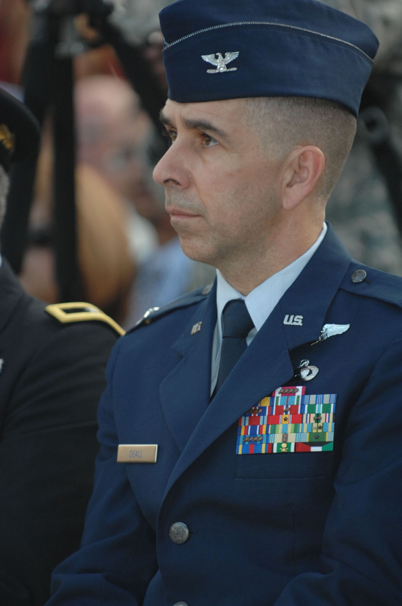 Col. Tom Deall was one of the Air Force reservists attending a memorial wreath laying ceremony July 14, 2009, in Old San Juan, Puerto Rico, honoring the service members from Puerto Rico who died defending the United States. Colonel Deall is assigned to Headquarters Air Force Reserve Command, Robins Air Force Base, Ga. (U.S. Air Force photo/Tech. Sgt. Francisco V. Govea II) 
