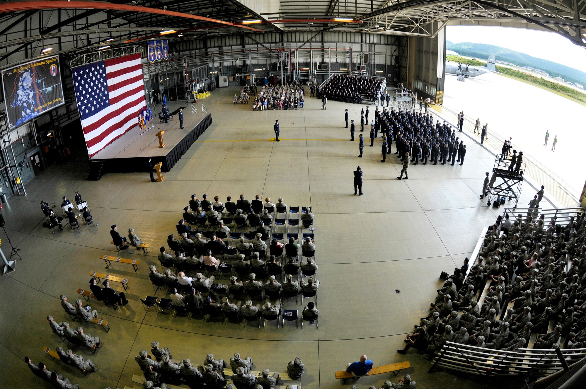 U.S. Air Forces in Europe officials redesignates the 435th Air Base Wing to the 435th Air Ground Operations Wing July 16 at Ramstein Air Base, Germany. The 435th AGOW is the first wing of its kind in U.S. Air Forces in Europe dedicated to supporting battlefield Airmen. (U.S. Air Force photo/Staff Sgt. Stephen J. Otero)