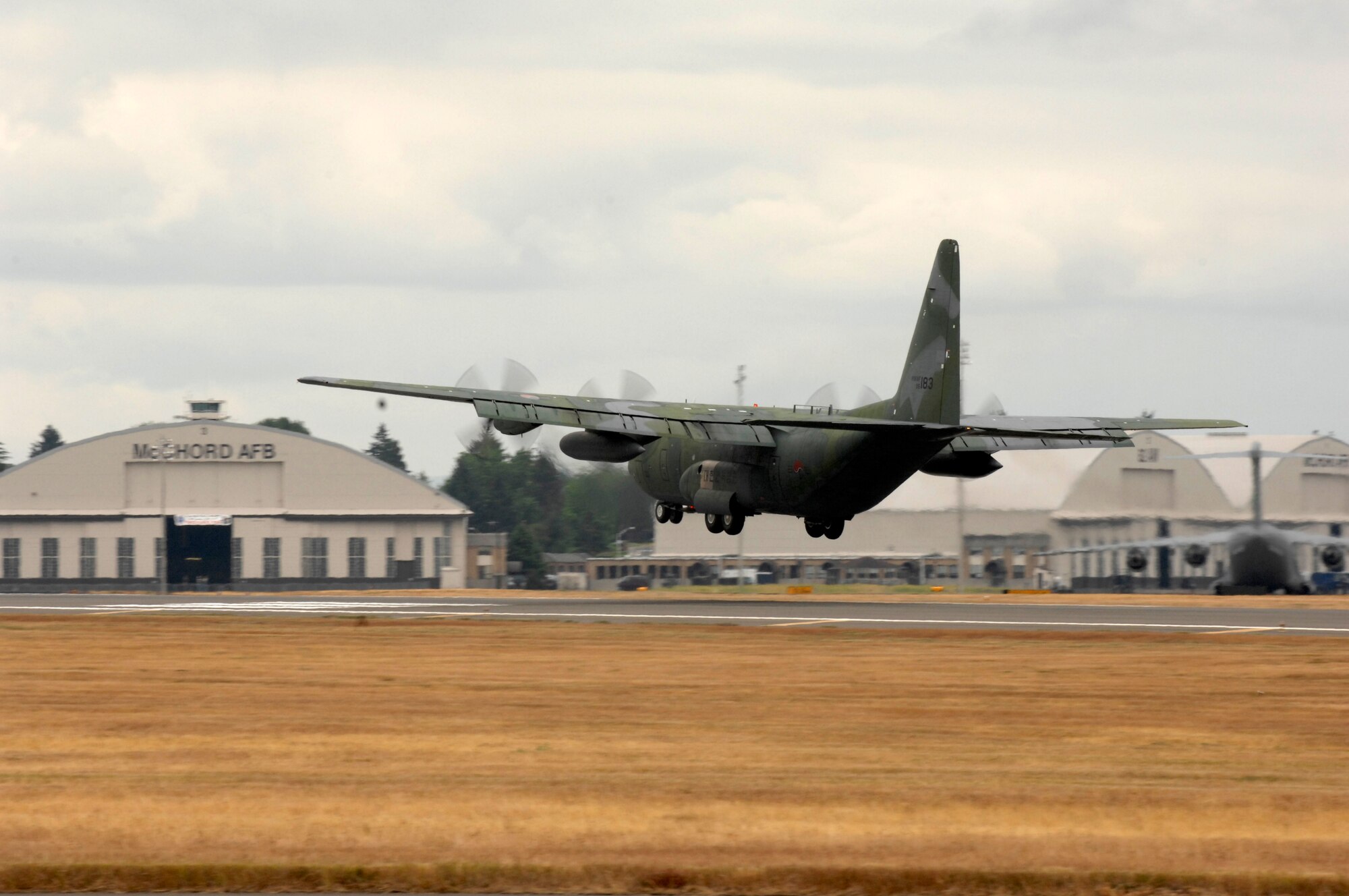 A Republic of Korean C-130 lands on McChord Air Force Base, Wa.  July 7, 2009.  RODEO is an international combat skills and flying operations competition designed to develop and improve techniques, procedures and interoperability with our international partners to enhance mobility operations.  (U.S. Air Force photo by Senior Airman Matthew Smith/Released)