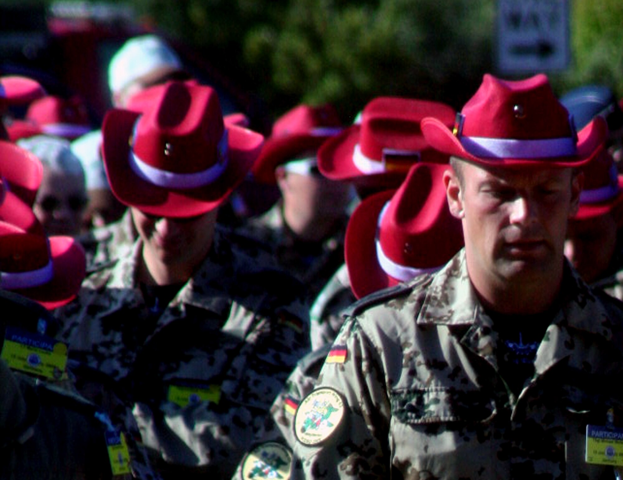 Members of the German air force team prepare for participation in the opening ceremonies for Air Mobility Command's RODEO 2009 July 19 at McChord Air Force Base, Wash.  More than 100 teams are participating in RODEO competition, including teams from seven foreign countries. RODEO is the U.S. Air Force's and AMC's premier air mobility competition. It's an international combat skills and flying operations competition designed to develop and improve techniques, procedures and interoperability with international partners to optimize mobility partnerships and enhance mobility operations. (U.S. Air Force Photo/Tech. Sgt. Scott T. Sturkol)