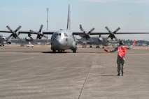 A C-130 Hercules from the 139th Airlift Wing of the Missouri Air National Guard at St. Joseph taxis on the ramp at McChord Air Force Base, Wash., after completing a competition mission for Air Mobility RODEO 2009. More than 100 teams are participating in RODEO competition, including teams from seven foreign countries. RODEO is the U.S. Air Force's and AMC's premier air mobility competition. It's an international combat skills and flying operations competition designed to develop and improve techniques, procedures and interoperability with international partners to optimize mobility partnerships and enhance mobility operations. (U.S. Air Force Photo/Tech. Sgt. Scott T. Sturkol)