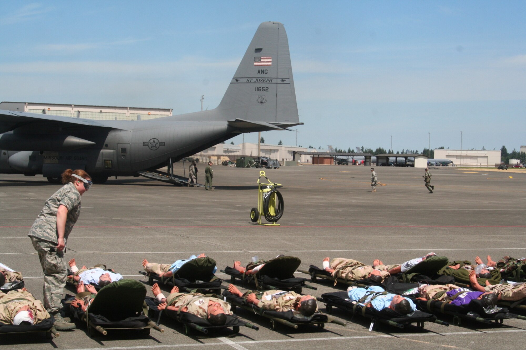 Teams compete in the aeromedical evacuation events for Air Mobility RODEO 2009 at McChord Air Force Base, Wash., July 20, 2009.  More than 100 teams are participating in RODEO competition, including teams from seven foreign countries. RODEO is the U.S. Air Force's and AMC's premier air mobility competition. It's an international combat skills and flying operations competition designed to develop and improve techniques, procedures and interoperability with international partners to optimize mobility partnerships and enhance mobility operations. (U.S. Air Force Photo/Tech. Sgt. Scott T. Sturkol)